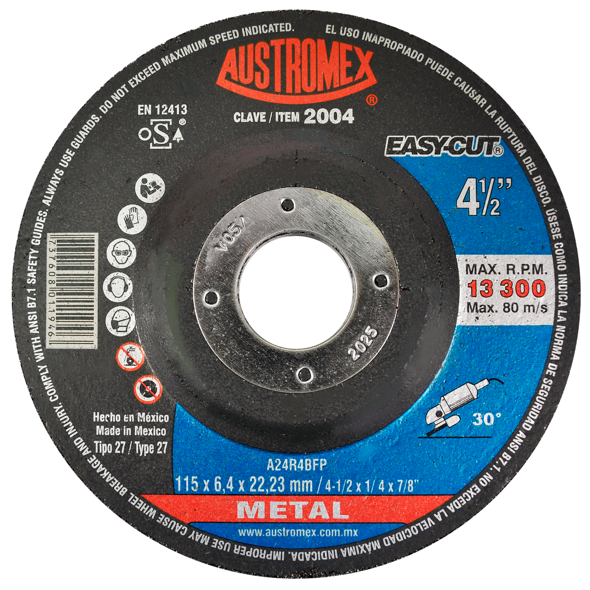Disco abrasivo para desbaste de metal de 115 x 6.4 x 22.23 mm
