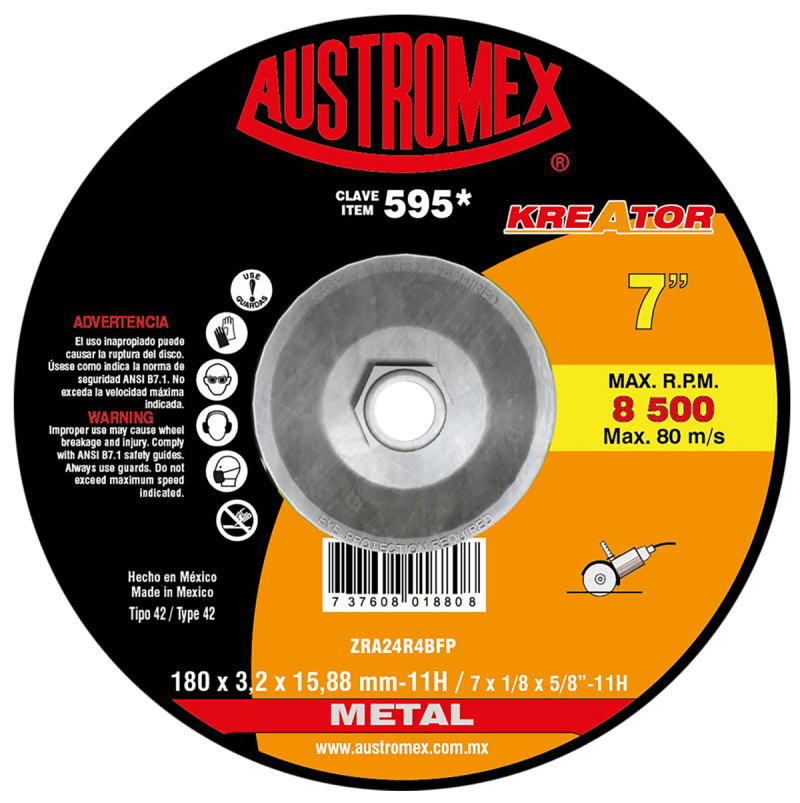 Disco abrasivo para corte de metal de 180 x 3.2 x 15.88-11 mm