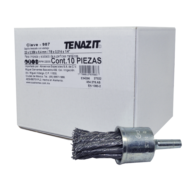 Cepillo trenzado con vástago de 22 x 0.356 x 6.4 mm para limpieza de superficies metálicas y remoción de soldadura, óxido, pintura, barniz, plástico y cualquier imperfección