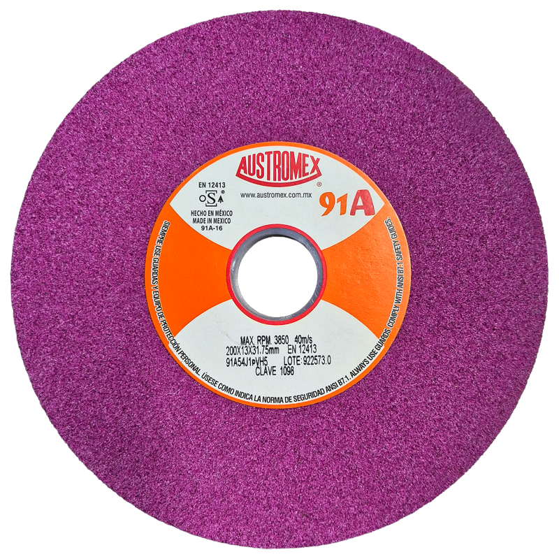 Rueda Abrasiva de 200 x 13 x 31.75 mm para rectificado de todo tipo de acero y aleaciones con cromo