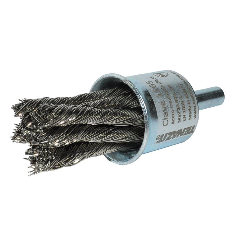 Cepillo trenzado de 20 x 0.35 x 6.4 mm con vástago para limpieza de superficies.