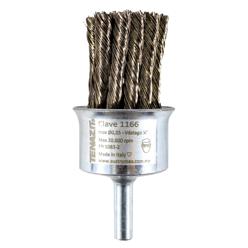 Cepillo trenzado de 30 x 0.35 x 6.4 mm con vástago para limpieza de superficies.