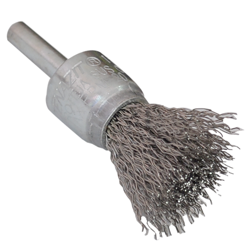 Cepillo tipo brocha ondulado con vástago de 19 x 0.30 x 6.4 mm para limpieza de acero inoxidable y remoción de soldadura, barniz, plástico y cualquier imperfección