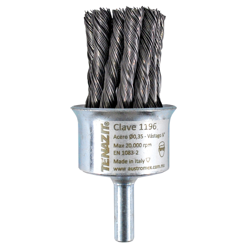 Cepillo trenzado de 30 x 0.35 x 6.4 mm con vástago para limpieza de superficies.