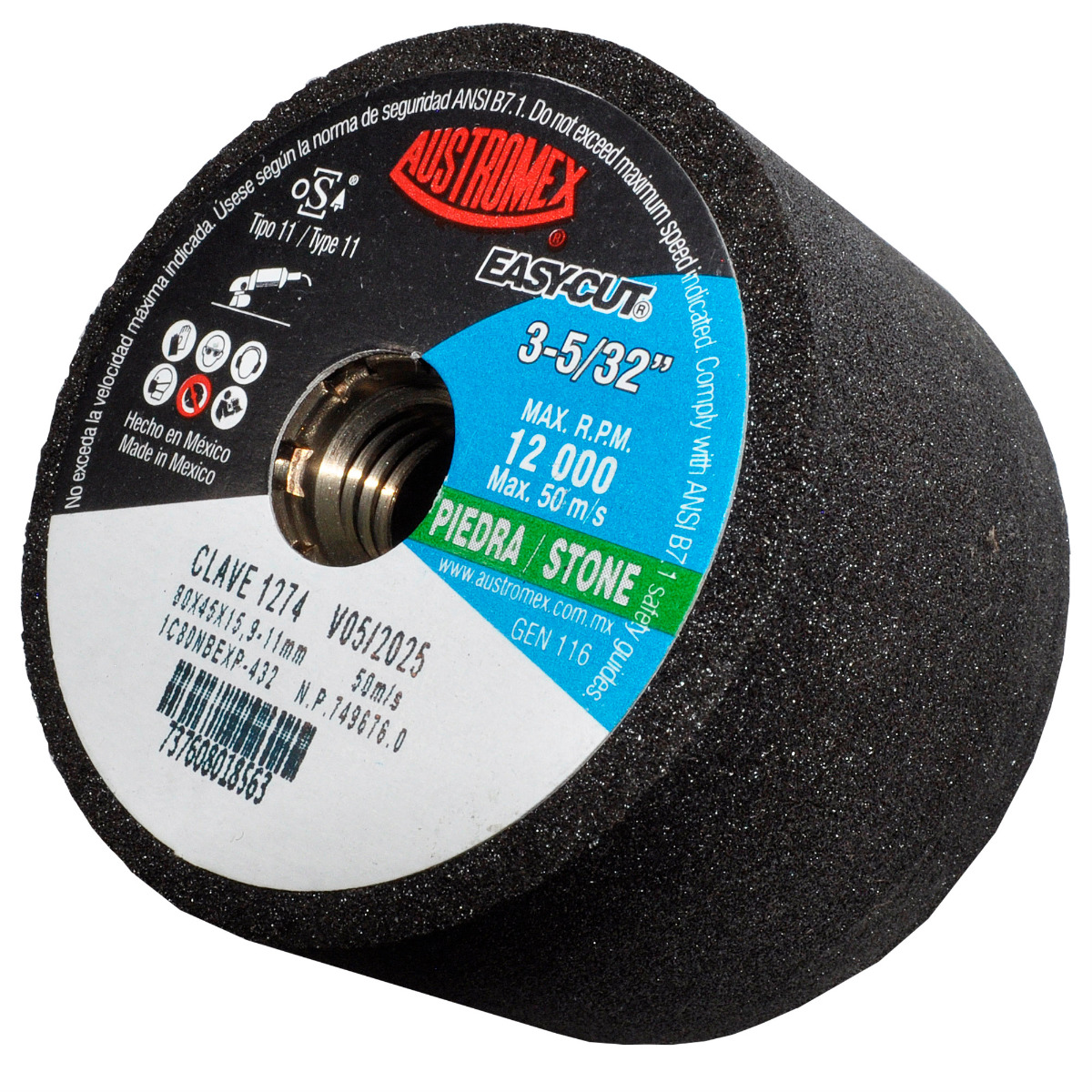 Copa abrasiva de 80 x 45 x 15.9-11 mm para desbaste, grano 80 
