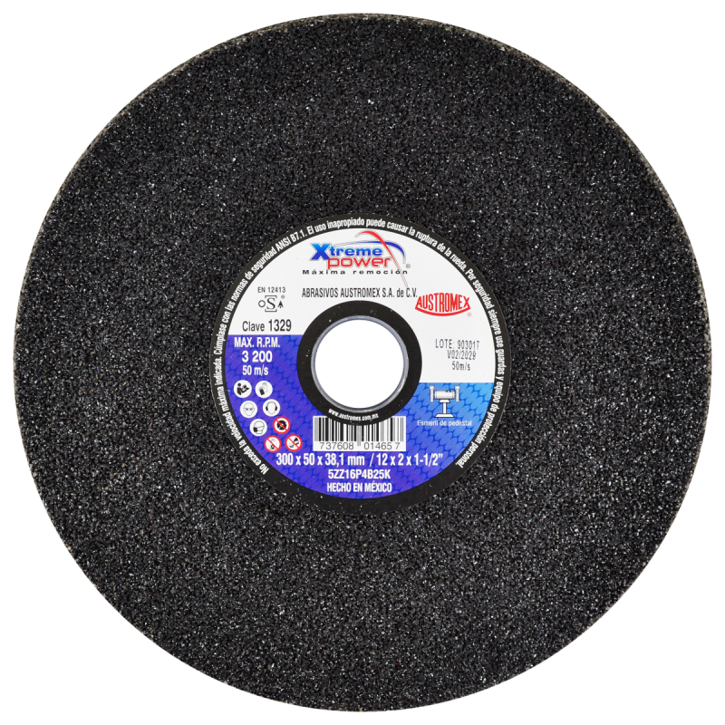 Rueda Abrasiva para desbaste de acero, hierro, soldadura y fundición de 300 x 50 x 38.10 mm