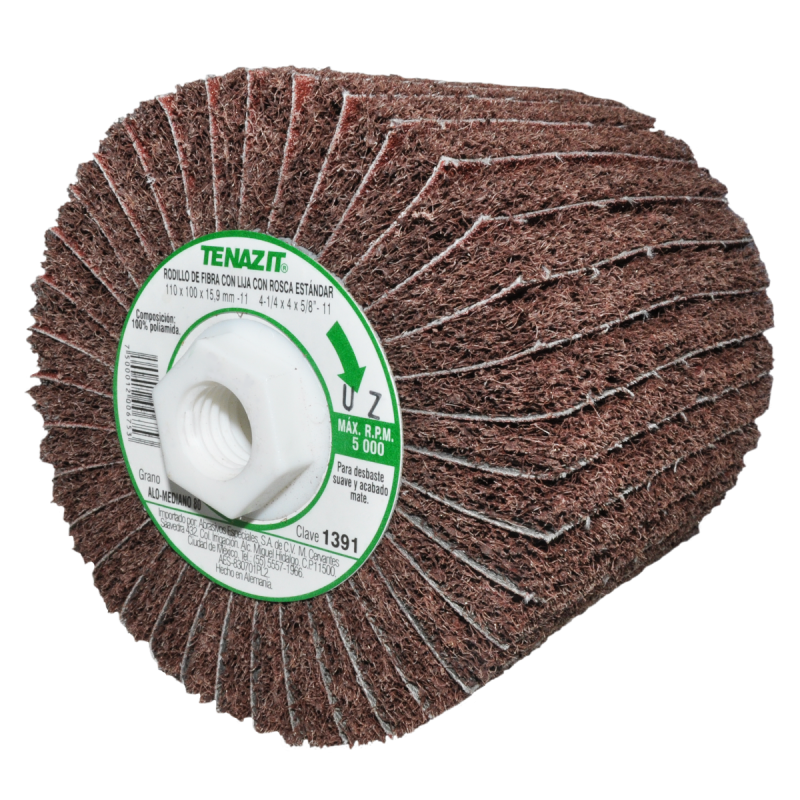 Rodillo de fibra combinado con fibra grano medio y óxido de aluminio gano 80 de 110 x 100 x 15.9-11 mm