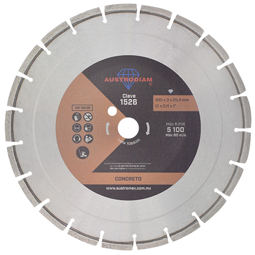 Disco de diamante de 300 x 3.0 x 25.4 mm para corte de concreto curado o reforzado