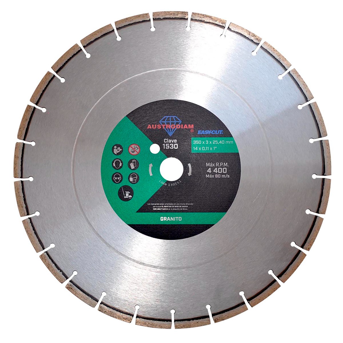 Disco de diamante de 350 x 3.0 x 25.4 mm para corte de granito, laja y cantera blanca  