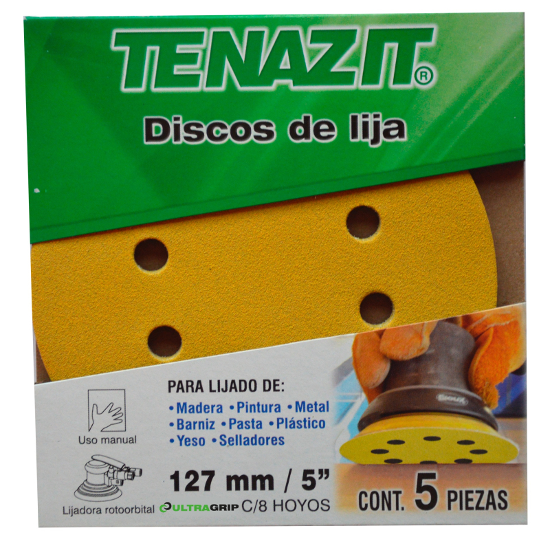 Juego de 5 discos de lija autoadherible, grano 80, de 127 mm