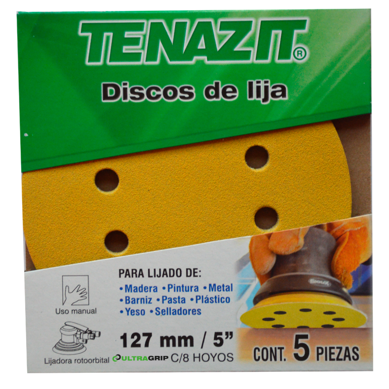 Juego de 5 discos de lija autoadherible, grano 150, de 127 mm