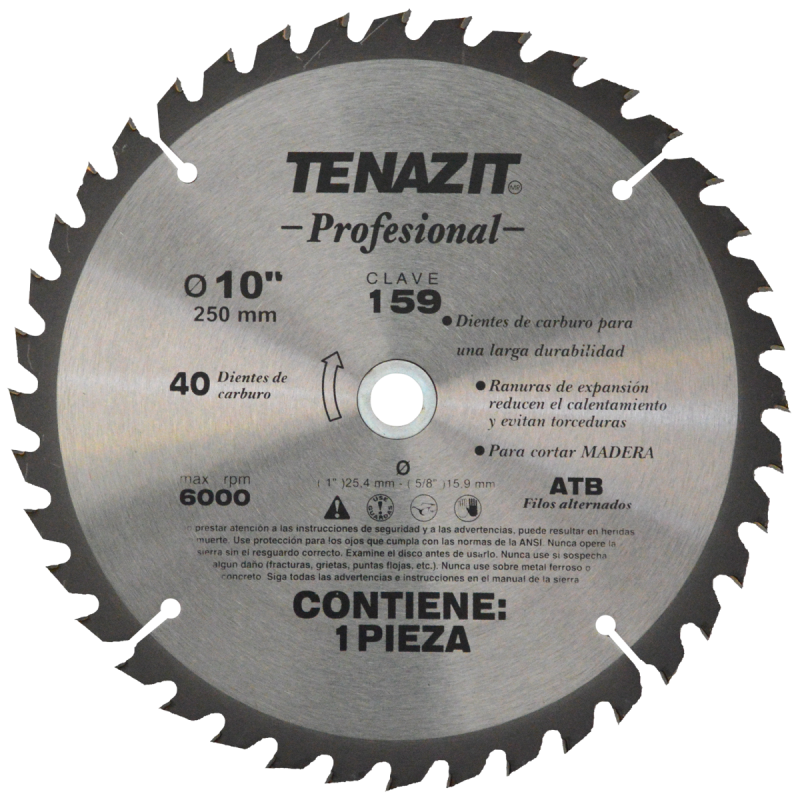 Sierra para corte de madera de 250 x 25.4 A 15.9 mm
