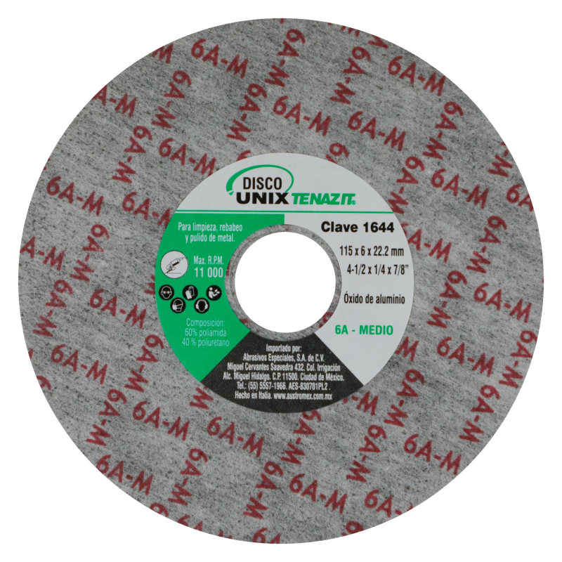 Disco unix de óxido de aluminio grano medio de 115 x 6 x 22.2 mm