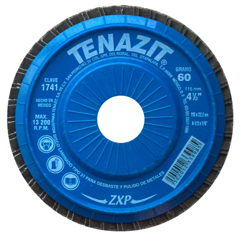 Disco laminado, especificación TENAZIT ZXP - 60, grano zirconio, de 115 x 22.23 mm