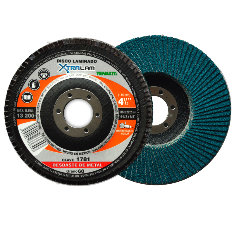 Disco laminado Xtralam, especificación TXZK - 60, grano zirconio, de 115 x 22.23 mm