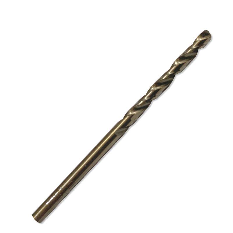 Juego de brocas de acero rápido con recubrimiento de cobalto de 1/8" para perforar acero inoxidable.