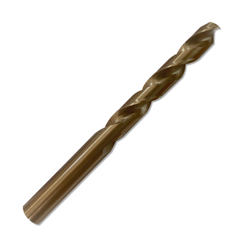 Broca de acero rápido con recubrimiento de cobalto de 1/2" para perforar acero inoxidable.