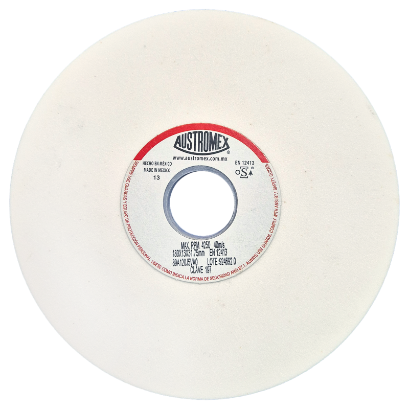 Rueda Abrasiva de 180 x 13 x 31.75 mm para rectificar superficies planas y cilíndricas
