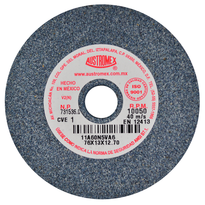 Rueda Abrasiva para esmerilar todo tipo de acero, hierro forjado de 76 x 13 x 12.70 mm