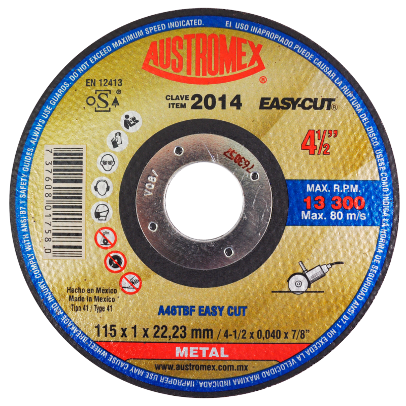 Disco abrasivo para corte rápido de metal con un mínimo de rebaba de 115 x 1 x 22.23 mm