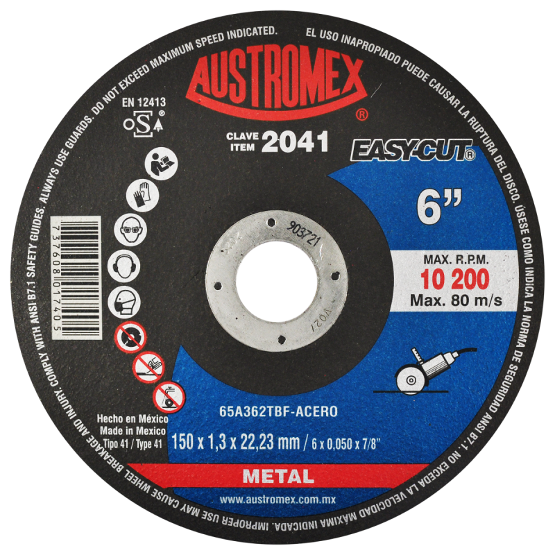 Disco abrasivo de 150 x 1.3 x 22.23 mm para corte de metal
