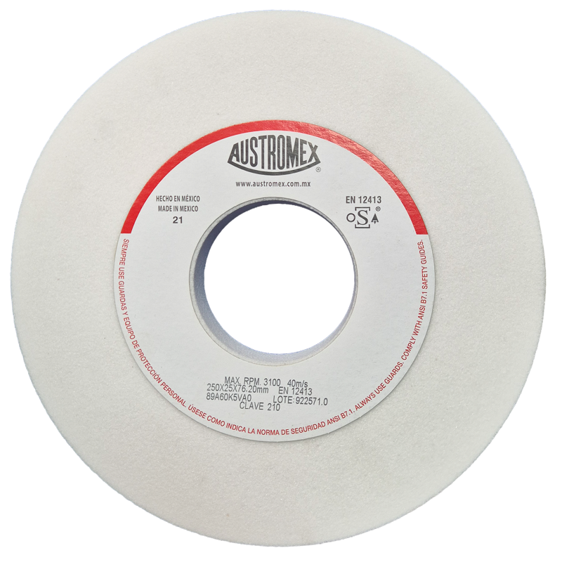 Rueda Abrasiva de 250 x 25 x 76.20 mm para rectificar superficies planas y cilíndricas