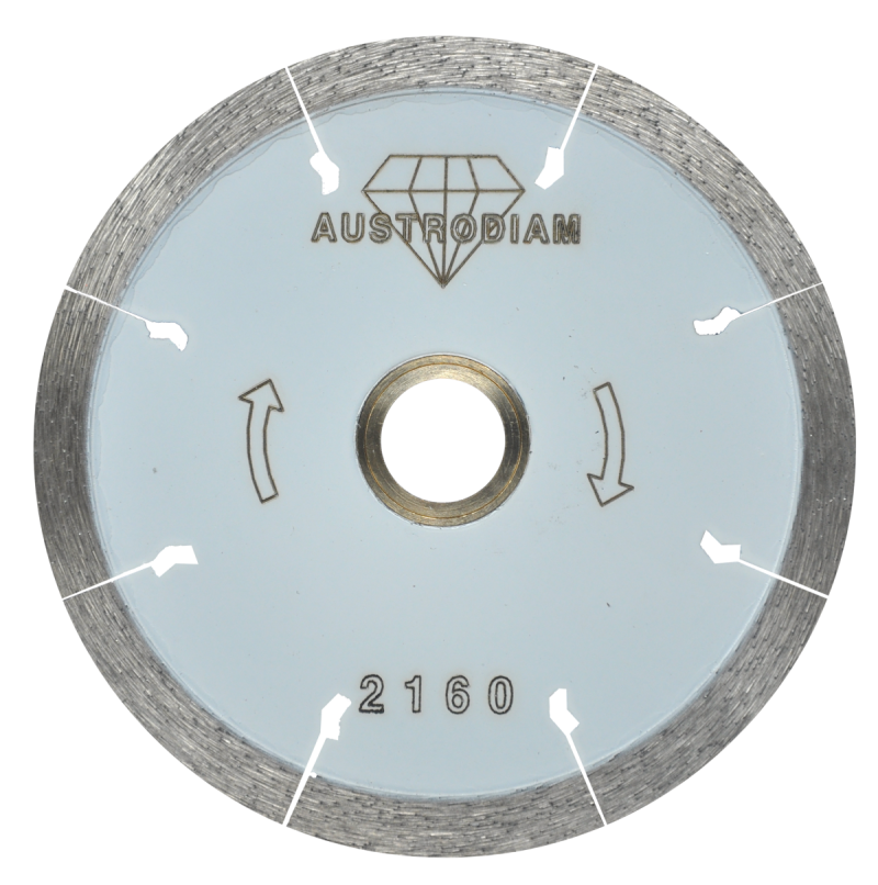 Disco de diamante de 105 x 1.6 x 22.2 mm para corte de materiales pétreos como loseta cerámica, porcelanato, azulejo, mosaico y obsidiana  