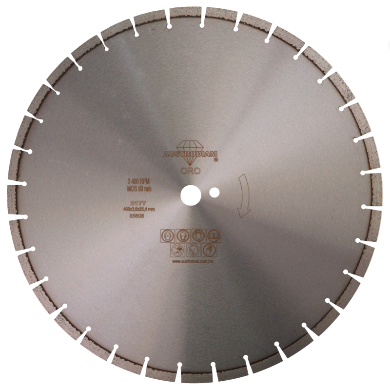 Disco de diamante de 450 x 3.6 x 25.4 mm para corte de ladrillo refractario y otros materiales pétreos duros  