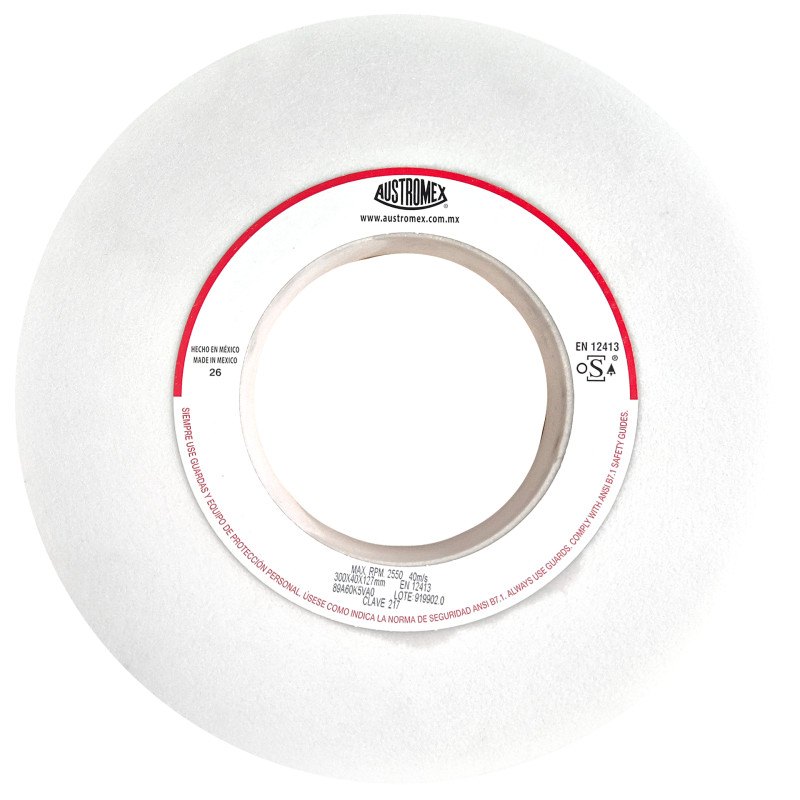 Rueda Abrasiva de 300 x 40 x 127 mm para rectificar superficies planas y cilíndricas