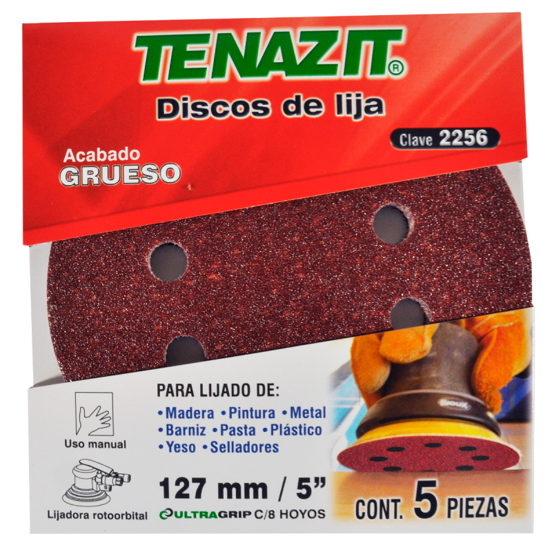Juego de 5 discos de lija autoadherible de óxido de aluminio, grano 60, de 127 mm
