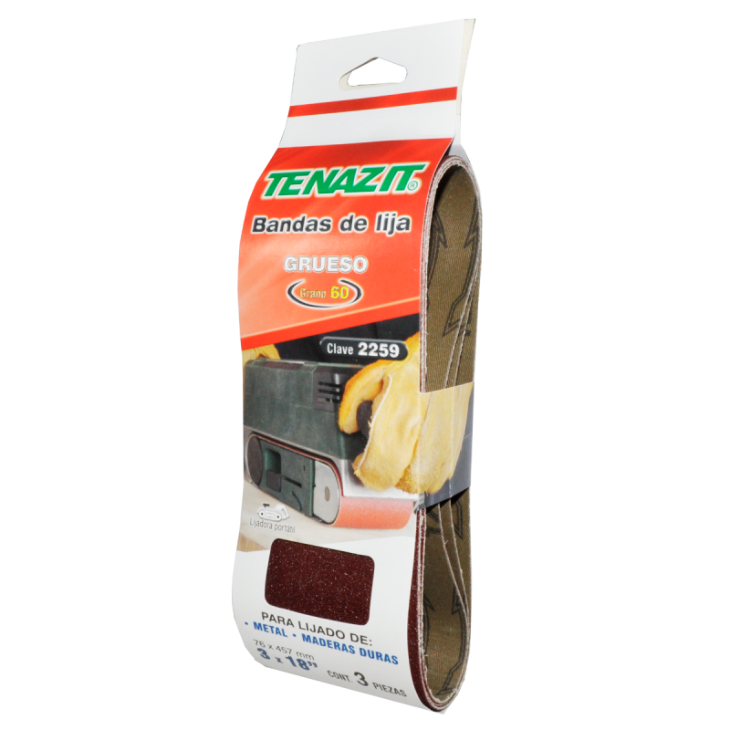 Paquete de bandas de lija de óxido de aluminio, grano 60 de 76 x 457 mm