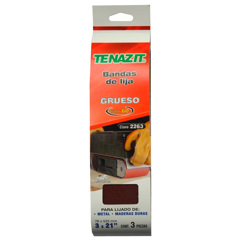 Paquete de bandas de lija de óxido de aluminio, grano 60 de 76 x 533 mm