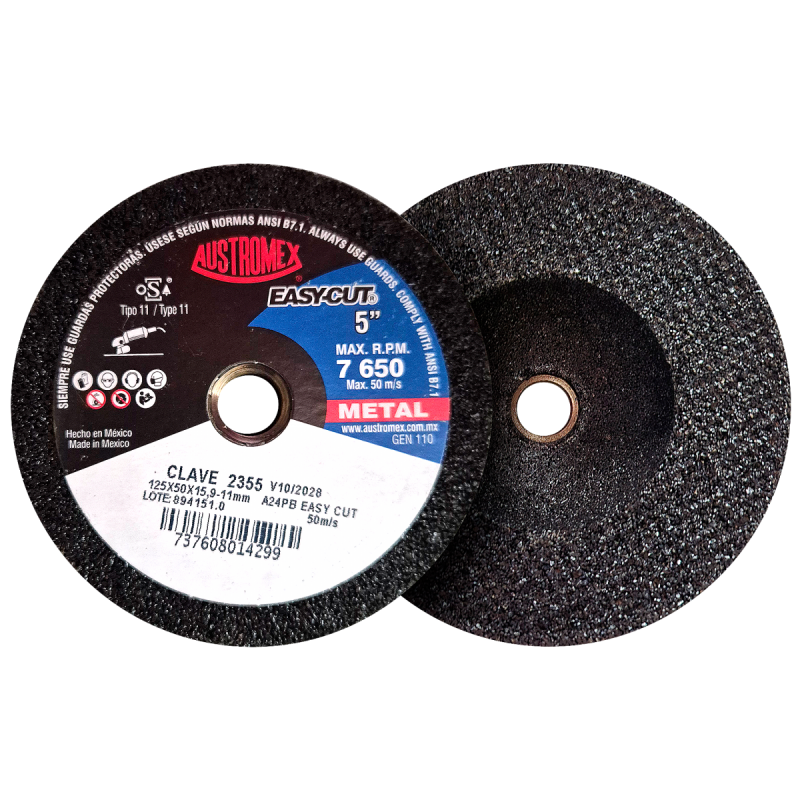 Copa abrasiva para desbaste de metal y biselado de placas de acero de 125 x 50 x 15.9-11 mm
