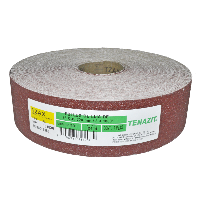 Rollo de lija de óxido de aluminio, grano 50 de 76 x 45,720 mm