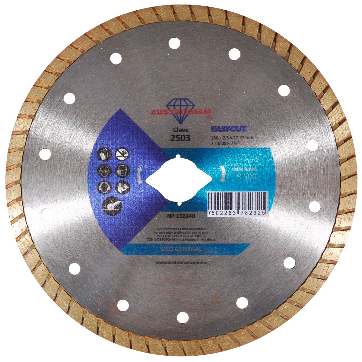 Disco de diamante de 175 x 2.2 x 22.2 mm para cortar materiales de construcción en general como concreto, piedra, loseta cerámica, azulejo, mosaico, mármol y otras piedras naturales