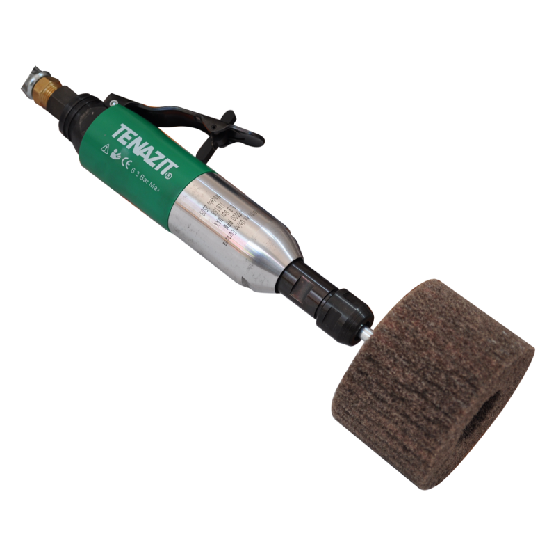 Rectificador neumático de baja velocidad para trabajar fibras, felpas y para realizar trabajos de súper limpieza con cepillos de alambre en piezas sensibles al calor como titanio, acero inoxidable e inconel