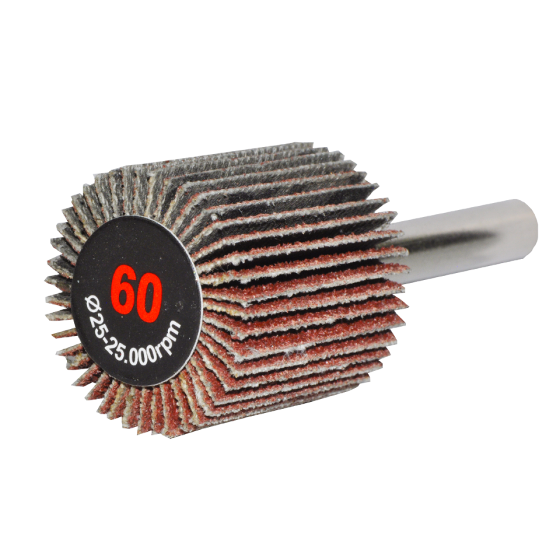 Rueda flap con vástago de óxido de aluminio, grano 60, de 25 x 25 x 6.4 mm