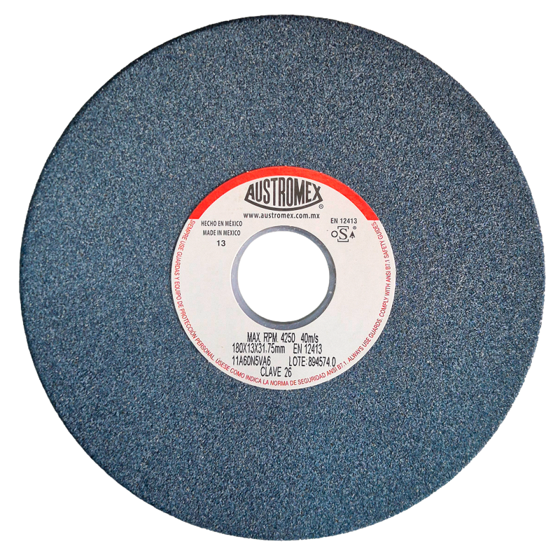 Rueda Abrasiva para esmerilar todo tipo de acero, hierro forjado de 180 x 13 x 31.75 mm