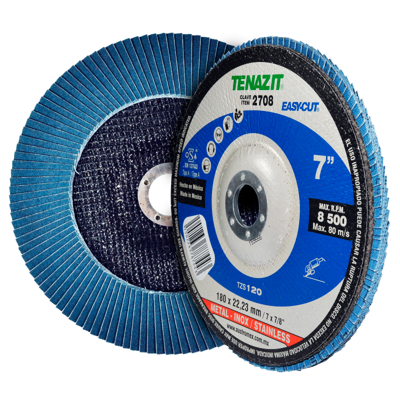 Disco laminado de zirconio - grano 120 de 180 x 22.2 mm para desbaste de acero inoxidable, metales y soldadura.