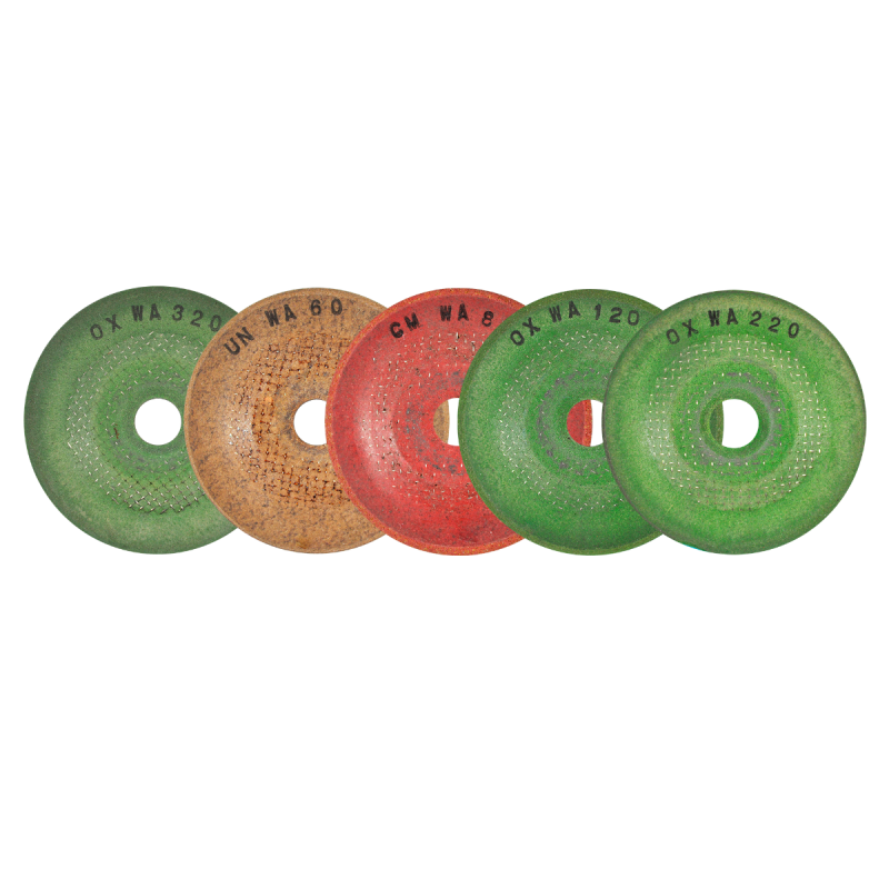 Juego con discos abrasivos flexibles de 58 mm - Granos 60, 80, 120, 220 & 320 para rebabeo y pulido.