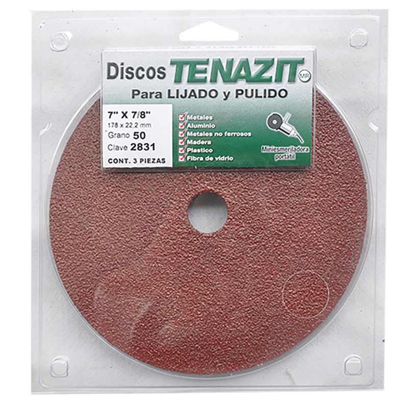 Paquete de fibrodiscos de óxido de aluminio, especificación AAA50 , de 178 x 22.2 mm