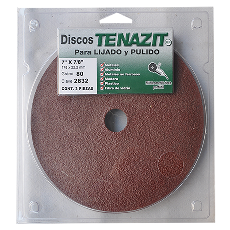 Paquete de fibrodiscos de óxido de aluminio, especificación AAA80 , de 178 x 22.2 mm
