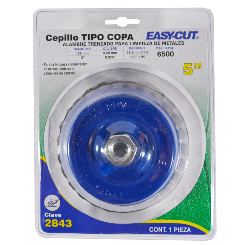 Cepillo tipo copa trenzado de 125 x 0.50 x 15.9-11 mm para limpieza de metales y eliminación de soldadura, pintura, óxido, corrosión, fundición y cualquier adherencia