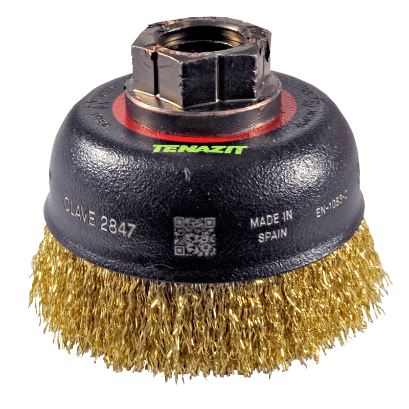 Cepillo tipo copa ondulado de 75 x 0.30 x MR mm para limpieza de superficies metálicas y remoción de soldadura, pintura, corrosión, fundición y cualquier adherencia