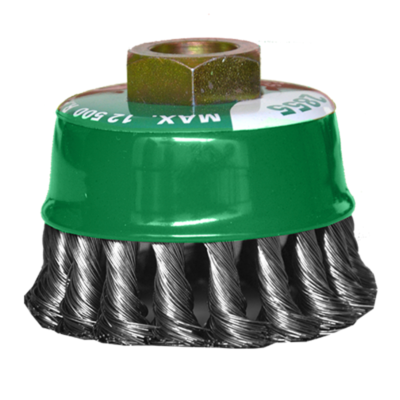 Cepillo tipo copa trenzado de 75 x 0.35 x 15.9-11 mm para limpieza de metales y eliminación de soldadura, pintura, óxido, corrosión, fundición y cualquier adherencia
