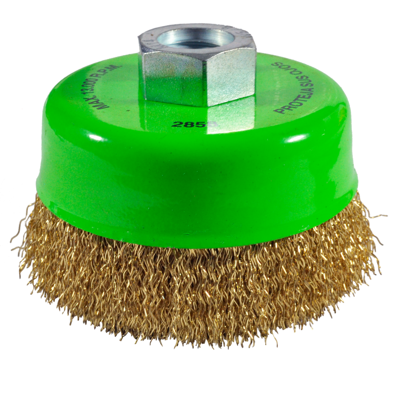 Cepillo tipo copa ondulado de 75 x 0.30 x MR mm para limpieza de superficies metálicas y remoción de soldadura, pintura, corrosión, fundición y cualquier adherencia