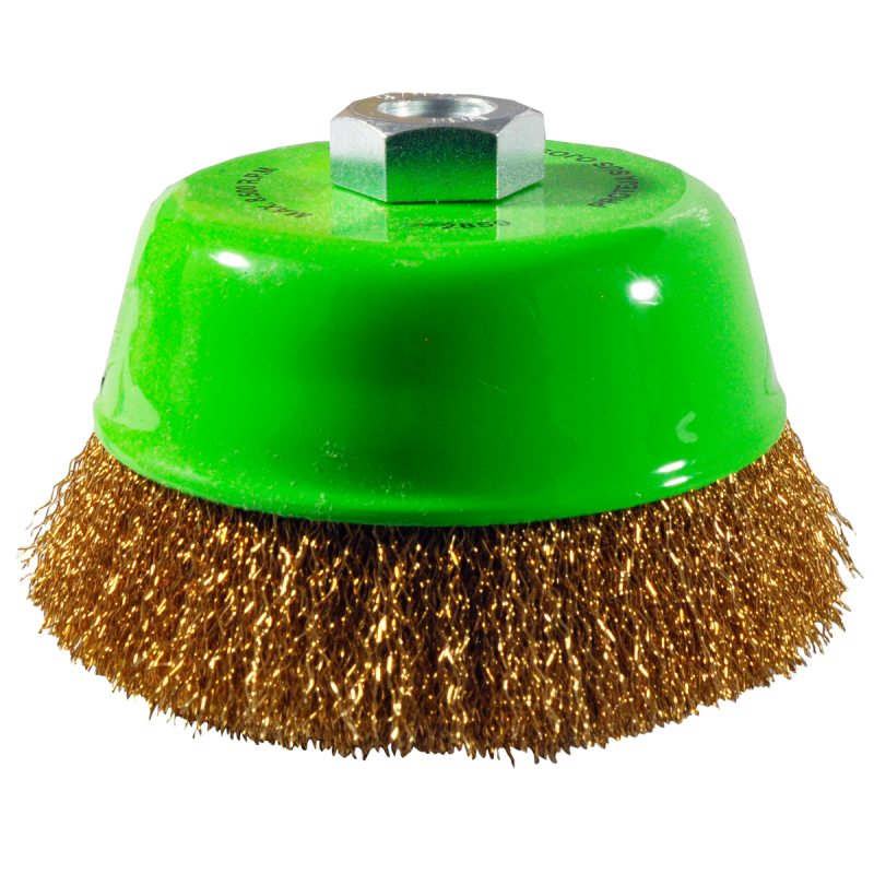 Cepillo tipo copa ondulado de 125 x 0.30 x MR mm para limpieza de superficies metálicas y remoción de soldadura, pintura, corrosión, fundición y cualquier adherencia