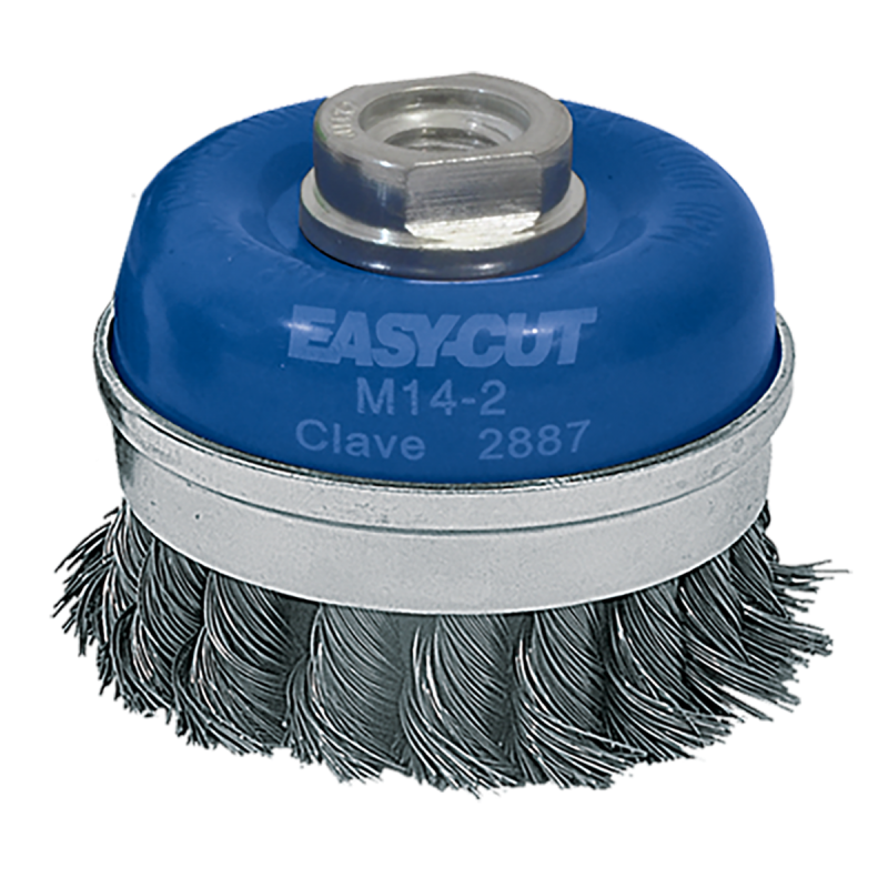 Cepillo tipo copa trenzado de 75 x 0.35 x M14-2 mm para limpieza de metales y eliminación de soldadura, pintura, óxido, corrosión, fundición y cualquier adherencia