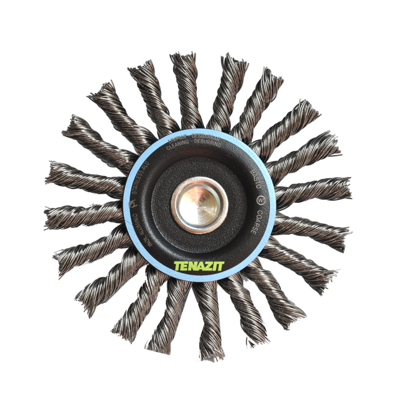 Cepillo circular trenzado con vastago de 100 x 0.50 x 6.4 mm para limpieza de superficies de acero inoxidable y remoción de soldadura, pintura, corrosión, fundición y cualquier adherencia