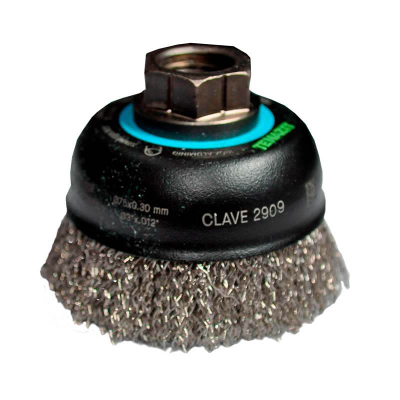 Cepillo tipo copa ondulado de 75 x 0.30 x MR mm para limpieza de superficies de acero inoxidable y remoción de soldadura, pintura, corrosión, fundición y cualquier adherencia